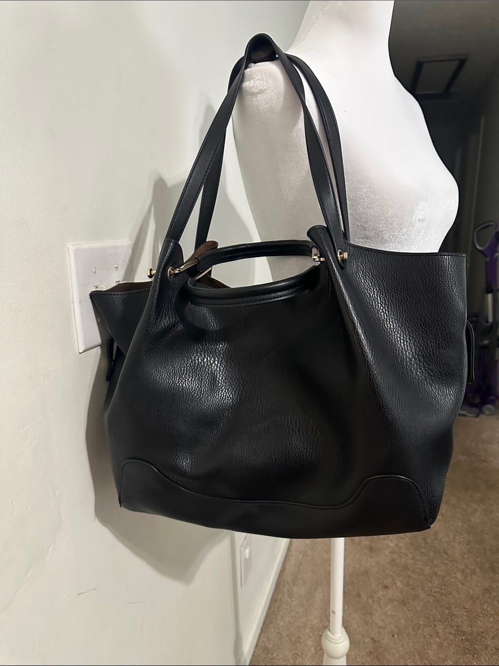 Sondra Roberts SQUARED Black Shoulder Tote